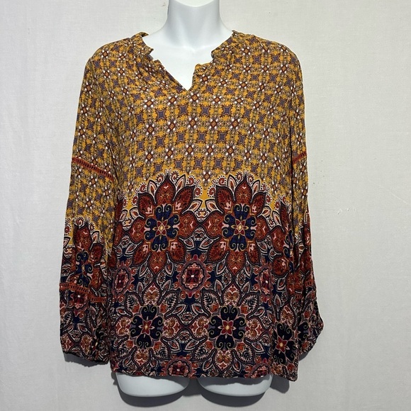 New Directions Multicolored Long Sleeve Blouse Petite Large - Picture 1 of 3